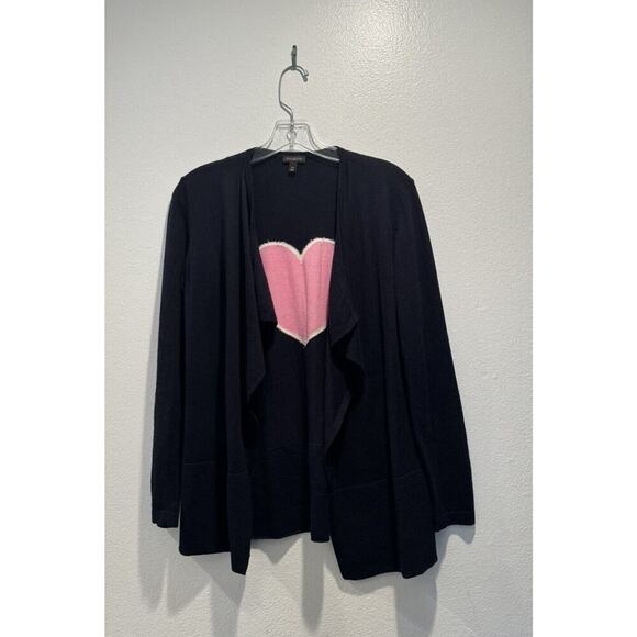 Talbots Sweaters - Talbots Size XS Open Front Open Cardigan Navy Pink Heart On Back Valentines Boho